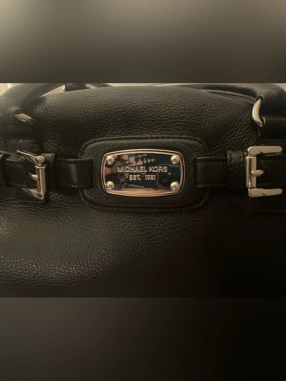 Michael Kors Hamilton XL Weekender Black Pebbled Leather Duffel Silver Hardware